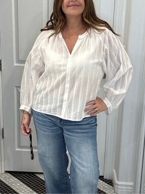 Z Supply Striped White Peasant Top